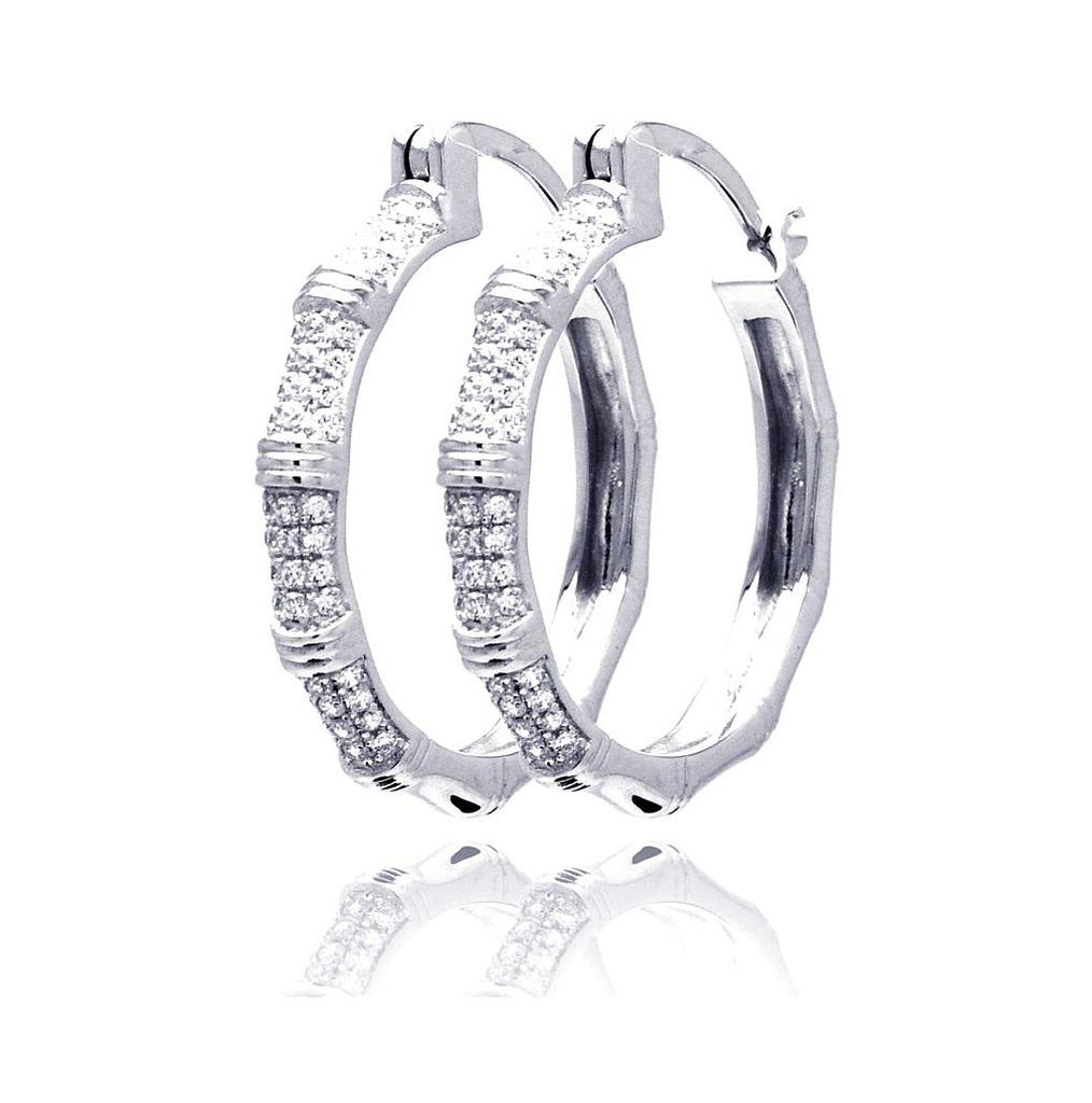 .925 Sterling Silver Rhodium Plated Micro Pave Clear Cz Hoop Earring