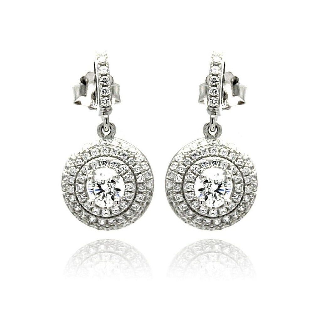 .925 Sterling Silver Rhodium Plated Micro Pave Clear Round Cz Dangling Stud Earring