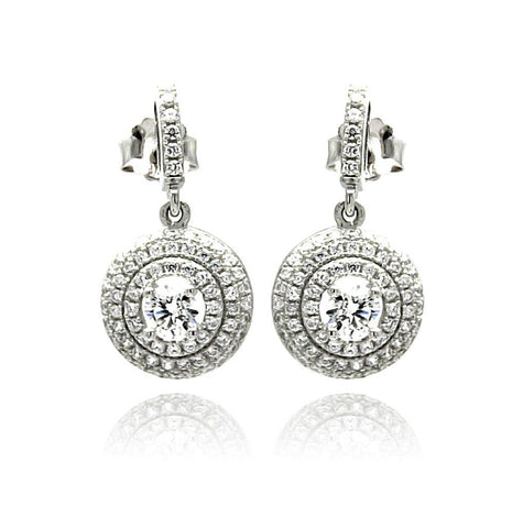 .925 Sterling Silver Rhodium Plated Micro Pave Clear Round Cz Dangling Stud Earring