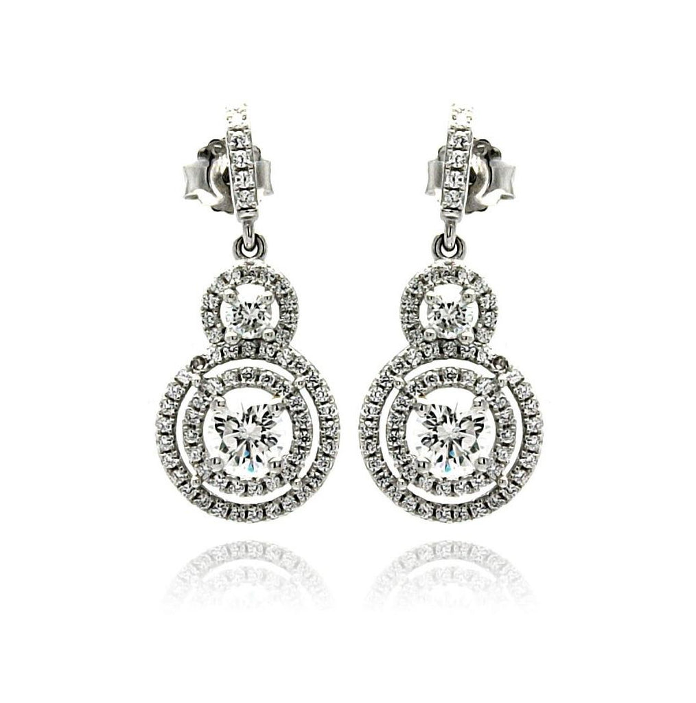 .925 Sterling Silver Rhodium Plated Micro Pave Clear Graduated Cricle Cz Dangling Stud Earring