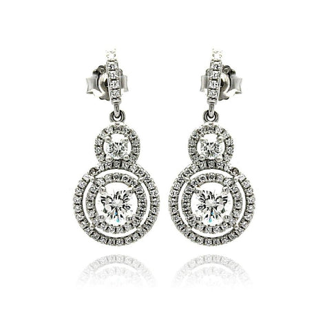 .925 Sterling Silver Rhodium Plated Micro Pave Clear Graduated Cricle Cz Dangling Stud Earring