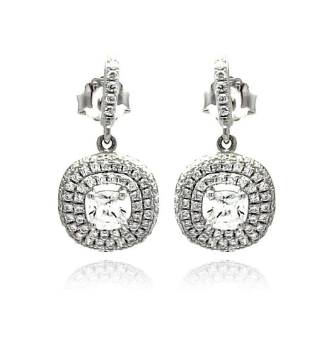 .925 Sterling Silver Rhodium Plated Micro Pave Clear Cz Round Dangling Stud Earring