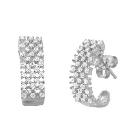 .925 Sterling Silver Rhodium Plated Checkered Cz Huggies Earrings