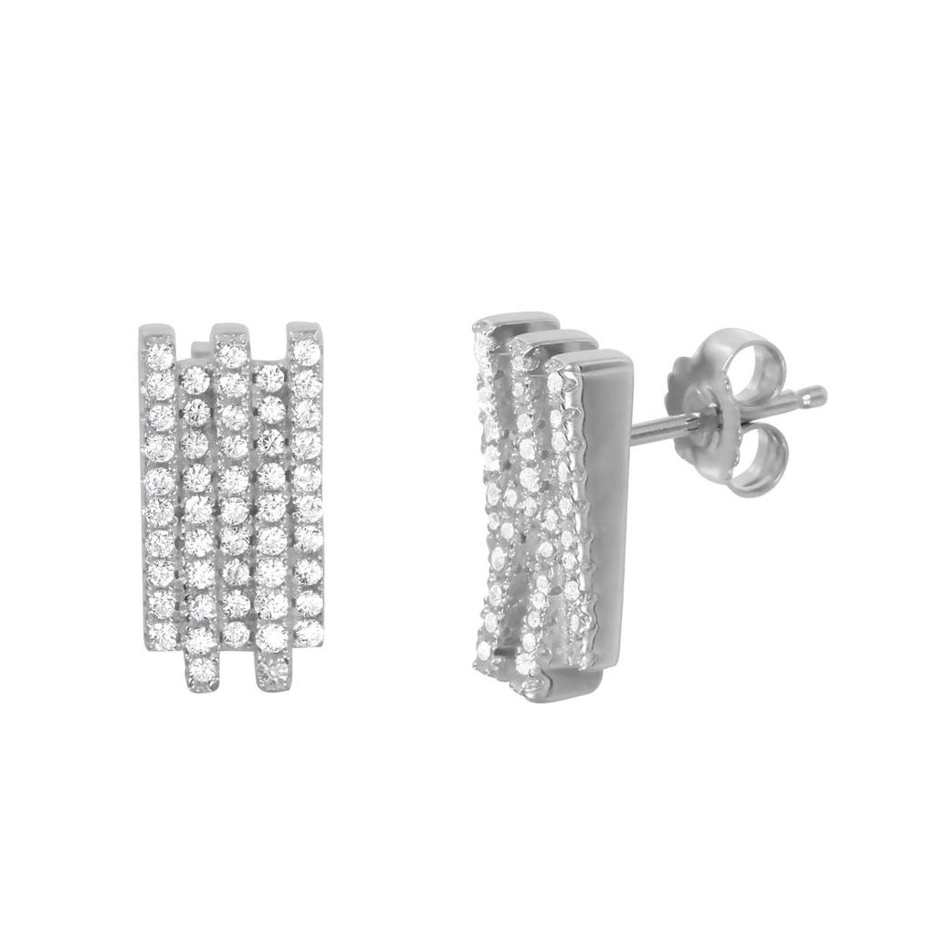 .925 Sterling Silver Rhodium Plated Vertical Stacked Cz Stud Earrings