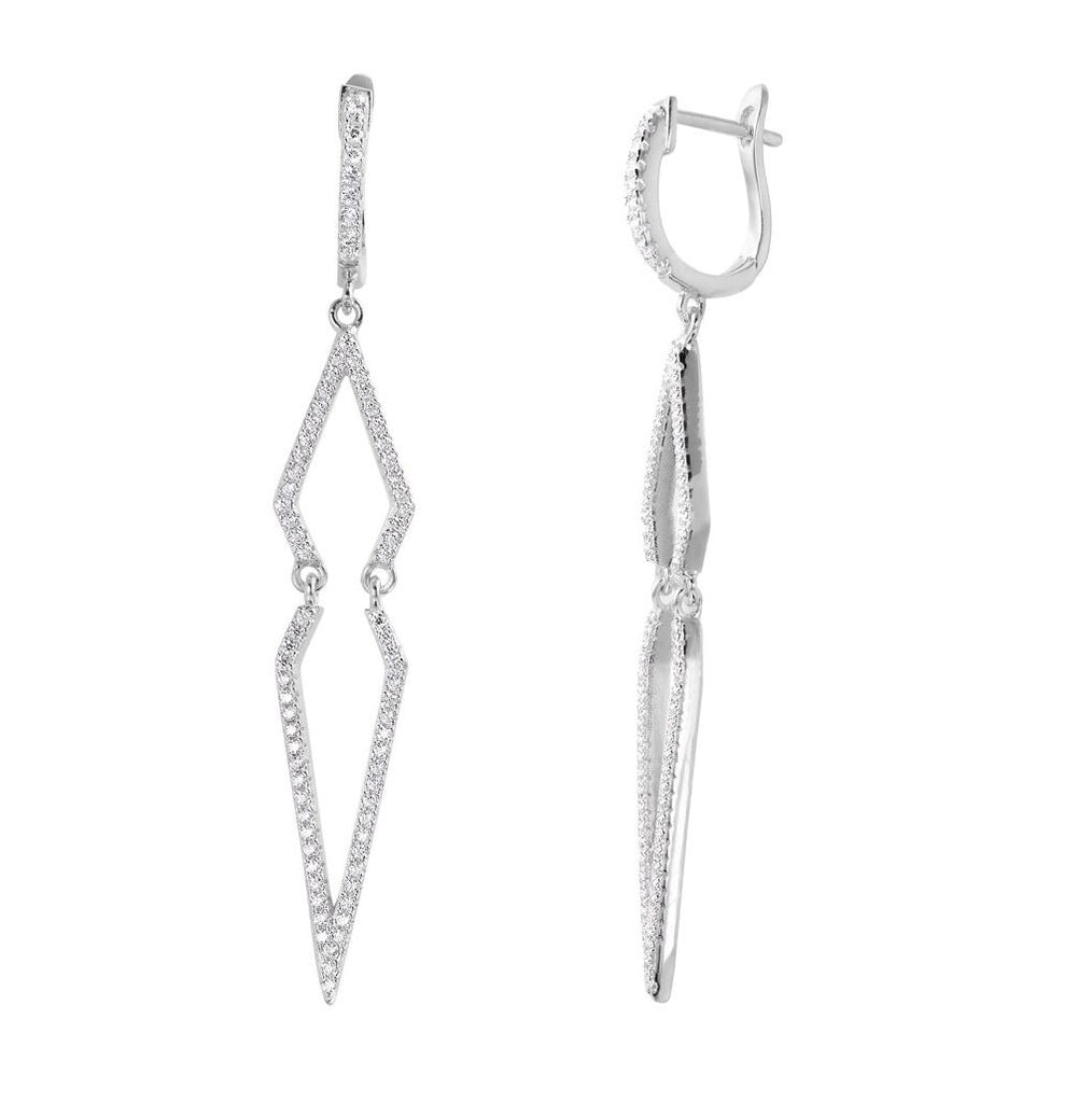 .925 Sterling Silver Rhodium Plated Dangling Geomtetric Cz Earrings