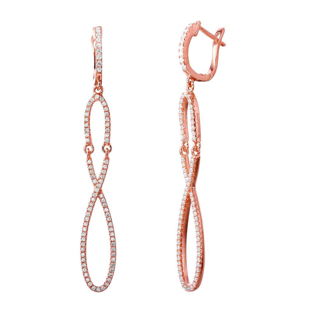 .925 Sterling Silver Rose Gold Plated Dangling Figure 8 Cz Earrings