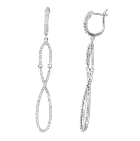 .925 Sterling Silver Rhodium Plated Dangling Figure 8 Cz Earrings