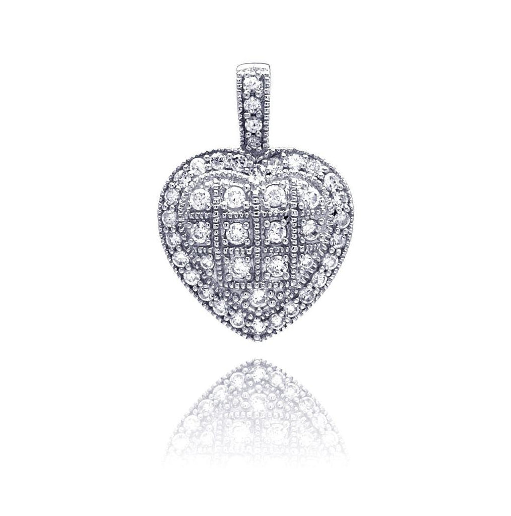 .925 Sterling Silver Rhodium Plated Heart Cz Pendant