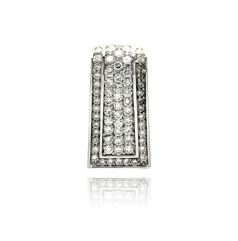 .925 Sterling Silver Rhodium Plated Channel Rectangular Cz Pendant