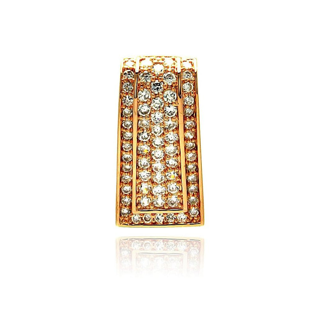 .925 Sterling Silver Gold Rhodium Plated Rectangular Cz Pendant