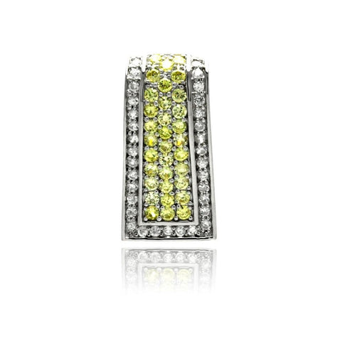 .925 Sterling Silver Rhodium Plated Rectangular Yellow & Clear Cz Pendant