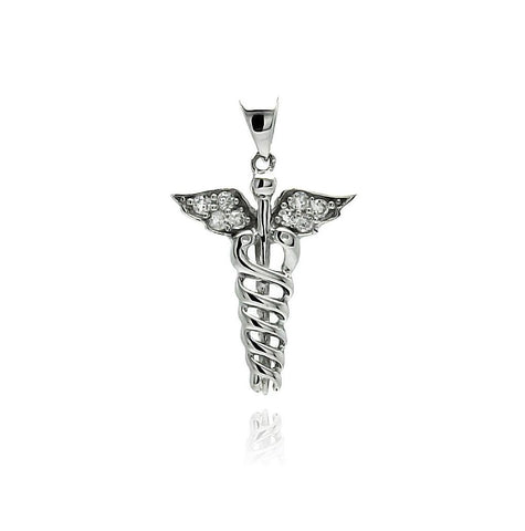 .925 Sterling Silver Rhodium Plated Medical Sign Cz Danglingpendant