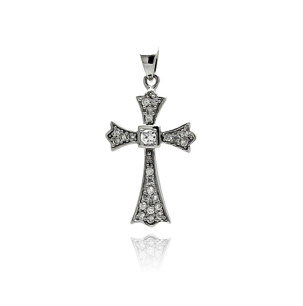 .925 Sterling Silver Rhodium Plated Cross Cz Dangling Pendant