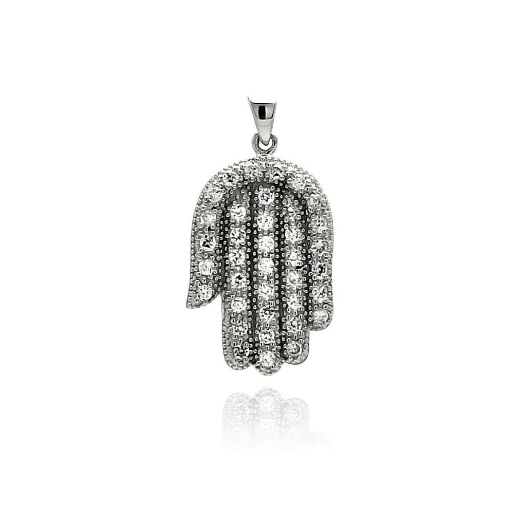 .925 Sterling Silver Rhodium Plated Hand Cz Dangling Pendant