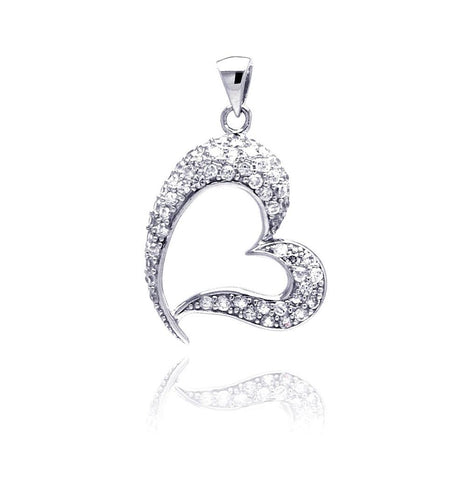 .925 Sterling Silver Rhodium Plated Open Heart Cz Dangling Pendant