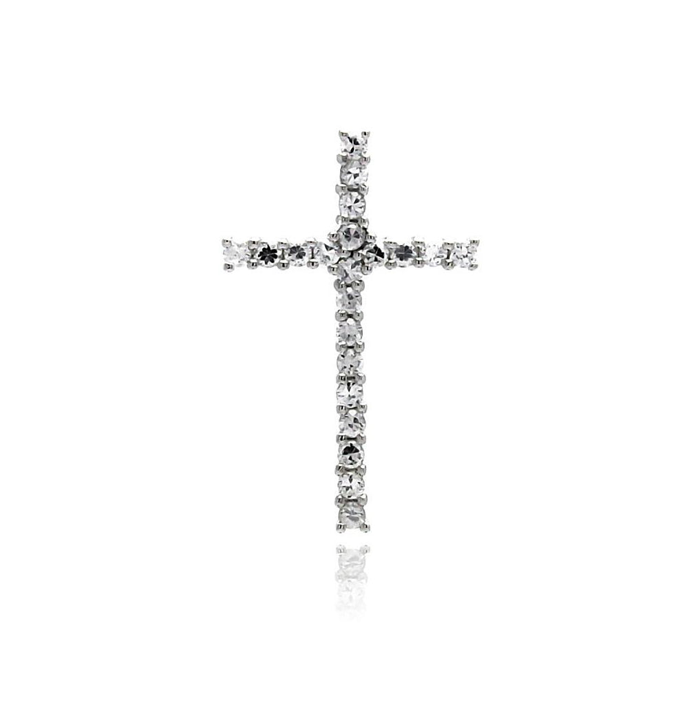 .925 Sterling Silver Rhodium Plated Cross Cz Pendant