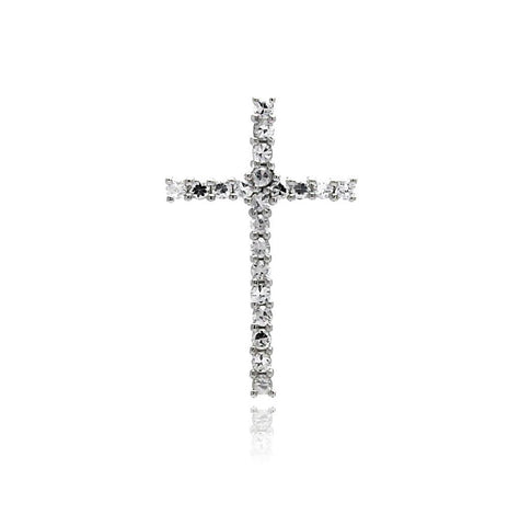 .925 Sterling Silver Rhodium Plated Cross Cz Pendant