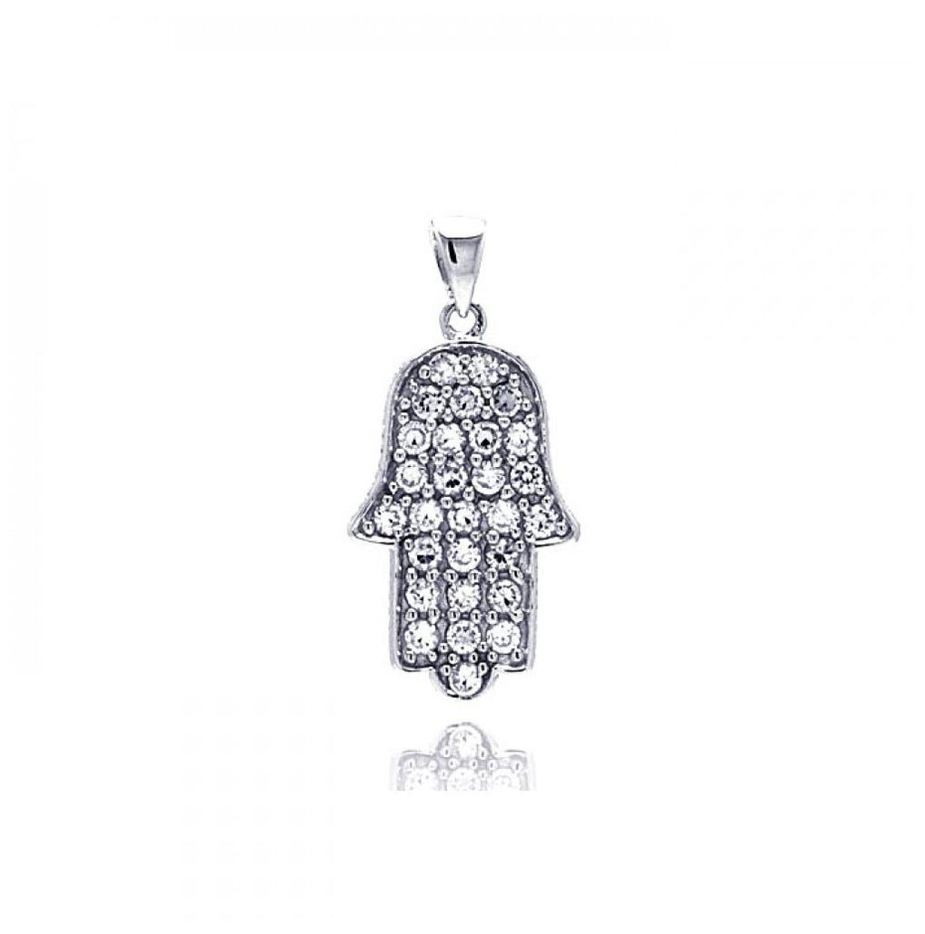 .925 Sterling Silver Rhodium Plated Hand Cz Dangling Pendant