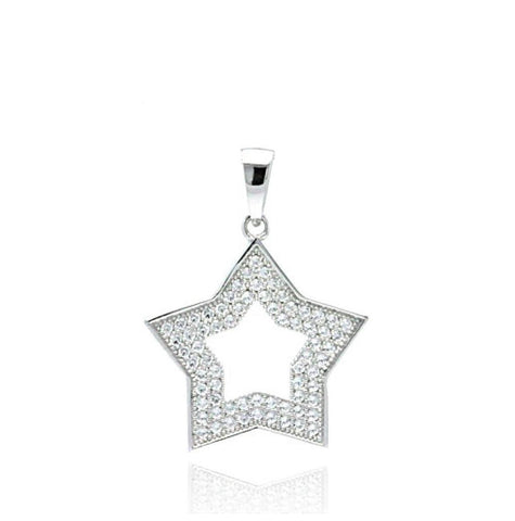 .925 Sterling Silver Rhodium Plated Open Heart Cz Dangling Pendant