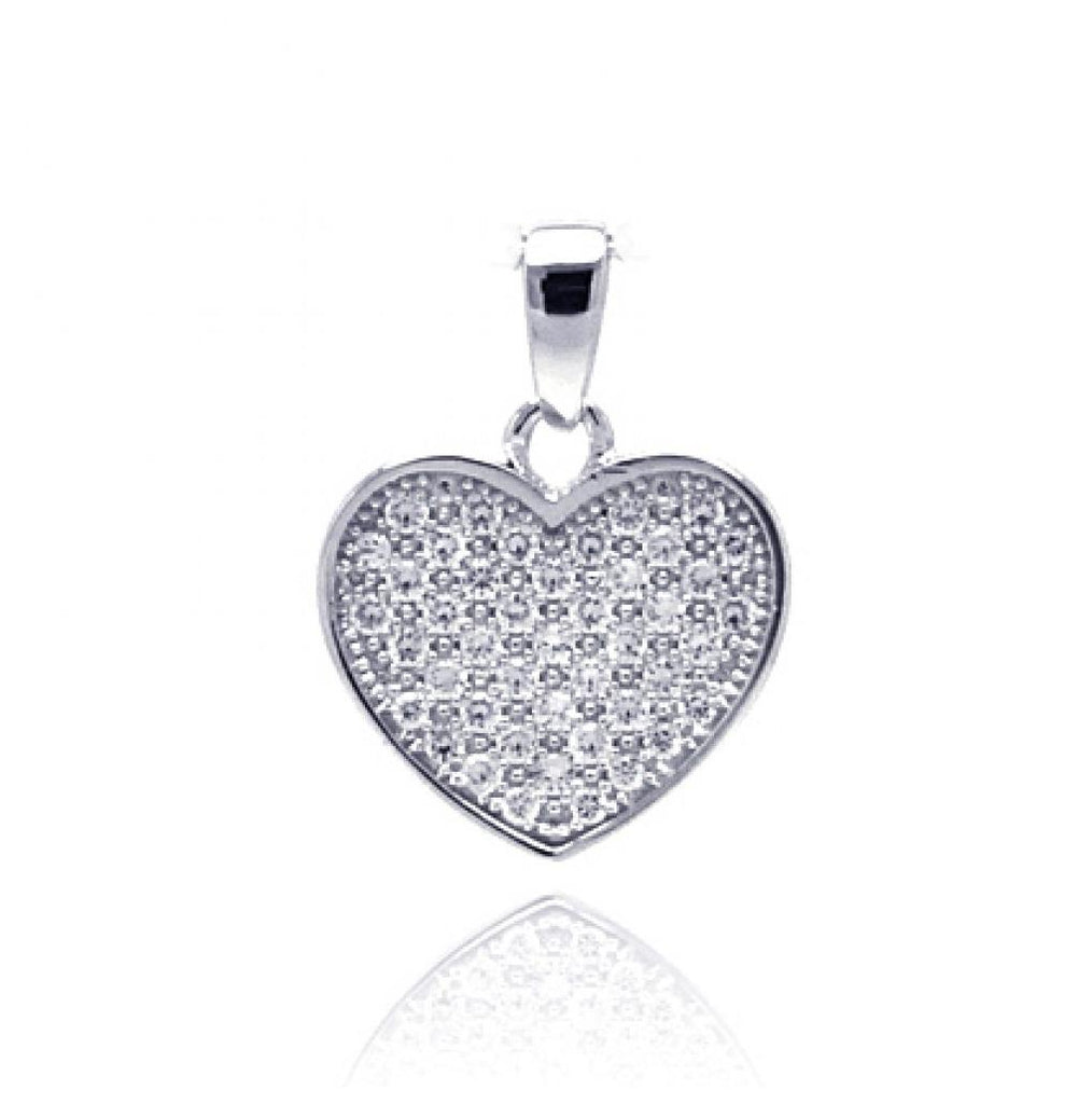 .925 Sterling Silver Rhodium Plated Heart Cz Dangling Pendant