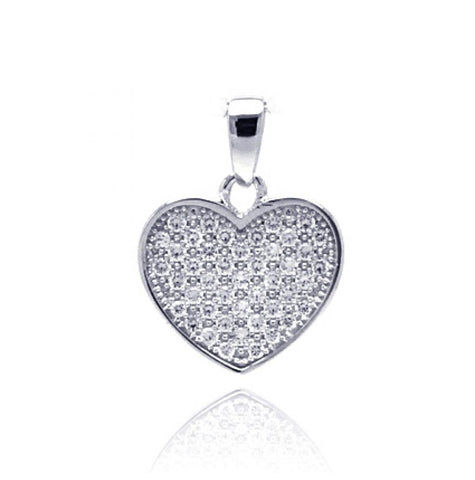 .925 Sterling Silver Rhodium Plated Heart Cz Dangling Pendant