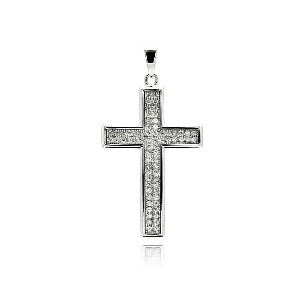 .925 Sterling Silver Rhodium Plated Cross Micro Pave Cz Dangling Pendant