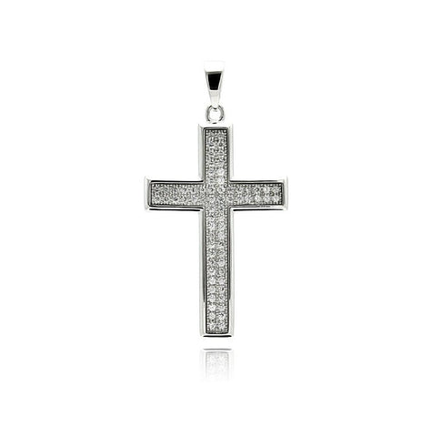 .925 Sterling Silver Rhodium Plated Cross Micro Pave Cz Dangling Pendant