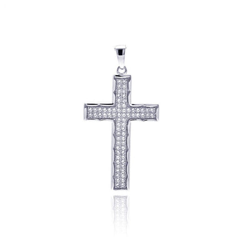 .925 Sterling Silver Rhodium Plated Cross Cz Dangling Pendant