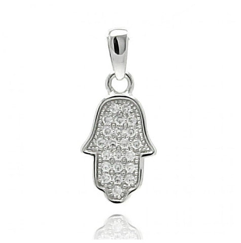 .925 Sterling Silver Rhodium Plated Hamsa Micro Pave Cz Dangling Pendant