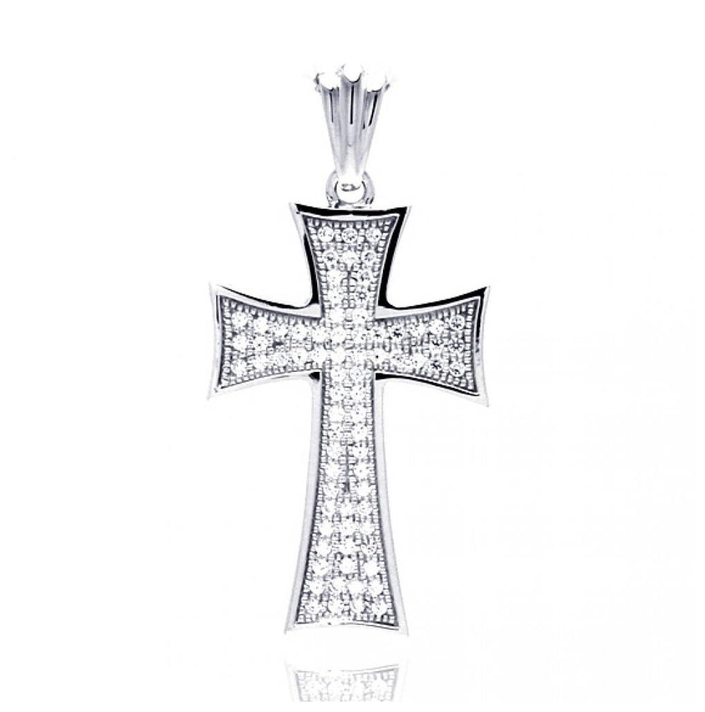 .925 Sterling Silver Rhodium Plated Cross Micro Pavet Cz Dangling Pendant