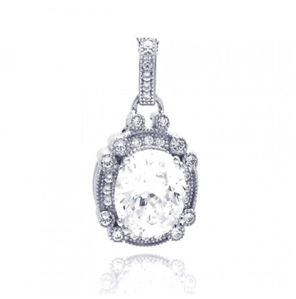 .925 Sterling Silver Rhodium Plated Round Micro Pave Cz Dangling Pendant