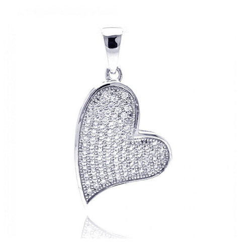 .925 Sterling Silver Rhodium Plated Heart Cz Dangling Pendant