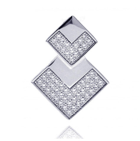 .925 Sterling Silver Rhodium Plated Two Graduated Square Cz Inlay Pendant