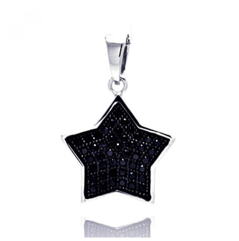 .925 Sterling Silver Black Rhodium Plated Star Cz Dangling Pendant