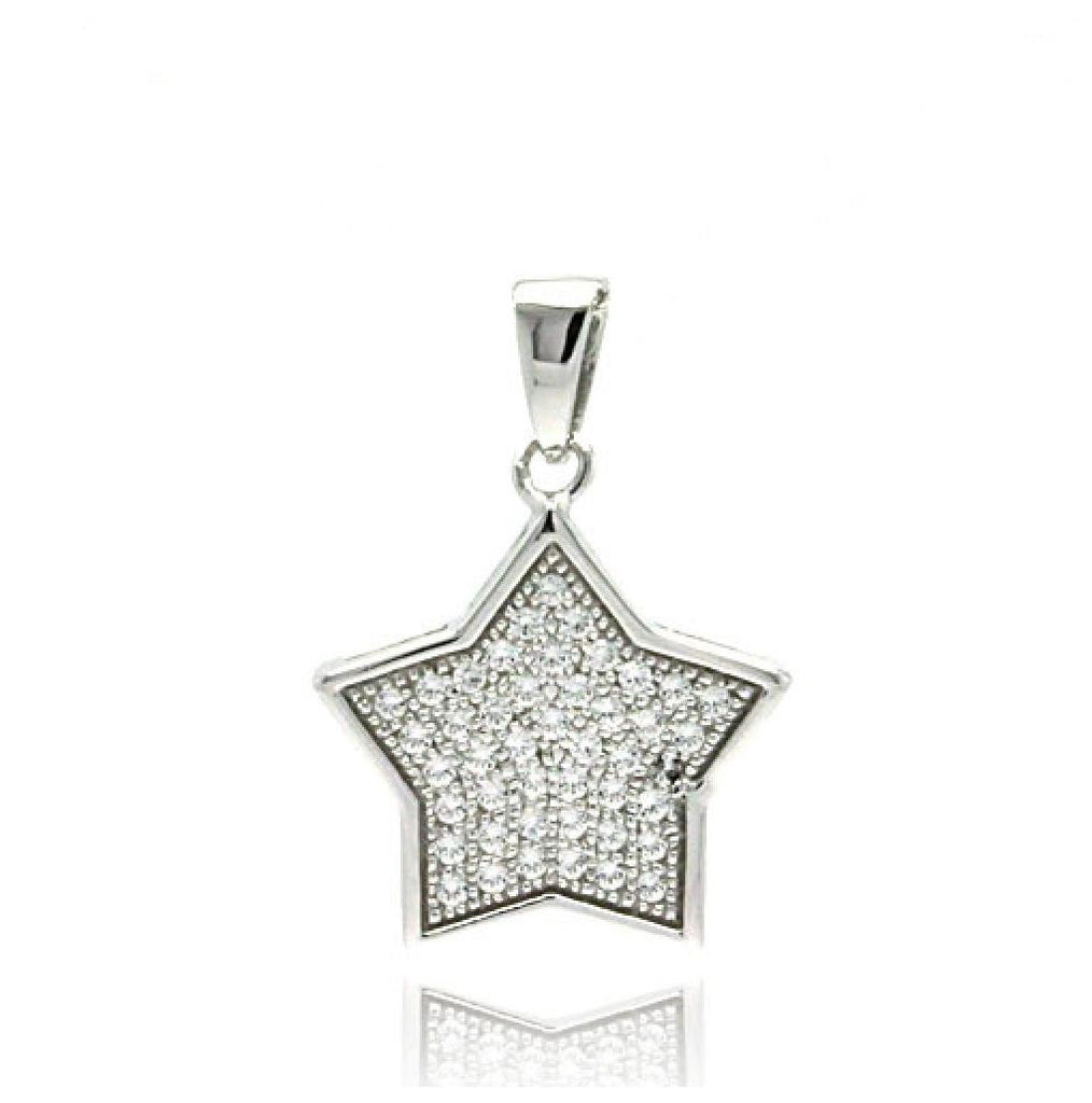 .925 Sterling Silver Rhodium Plated Star Cz Inlay Dangling Pendant