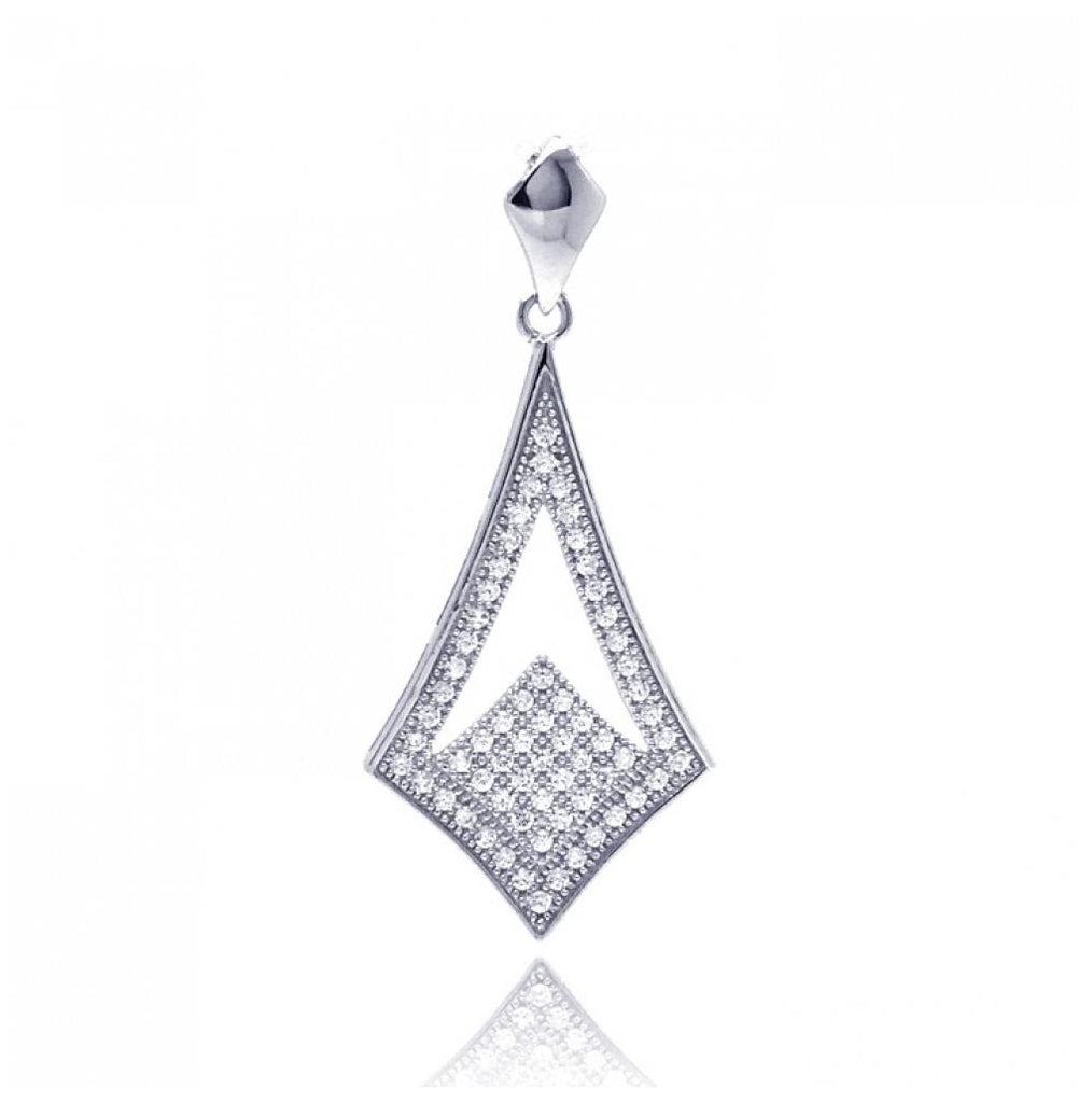 .925 Sterling Silver Rhodium Plated Micro Pave Sharp Teardrop Cz Dangling Pendant