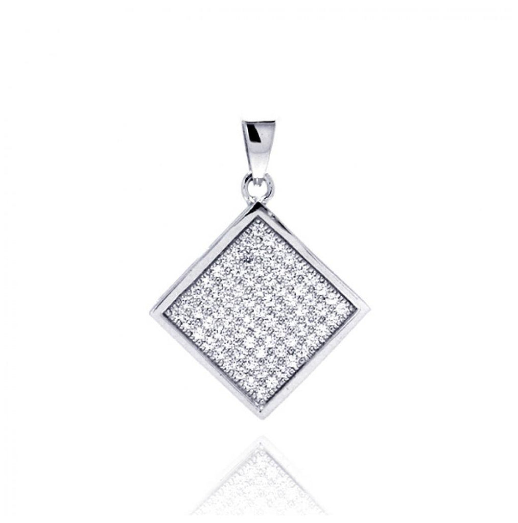 .925 Sterling Silver Rhodium Plated Square Micro Pave Cz Dangling Pendant