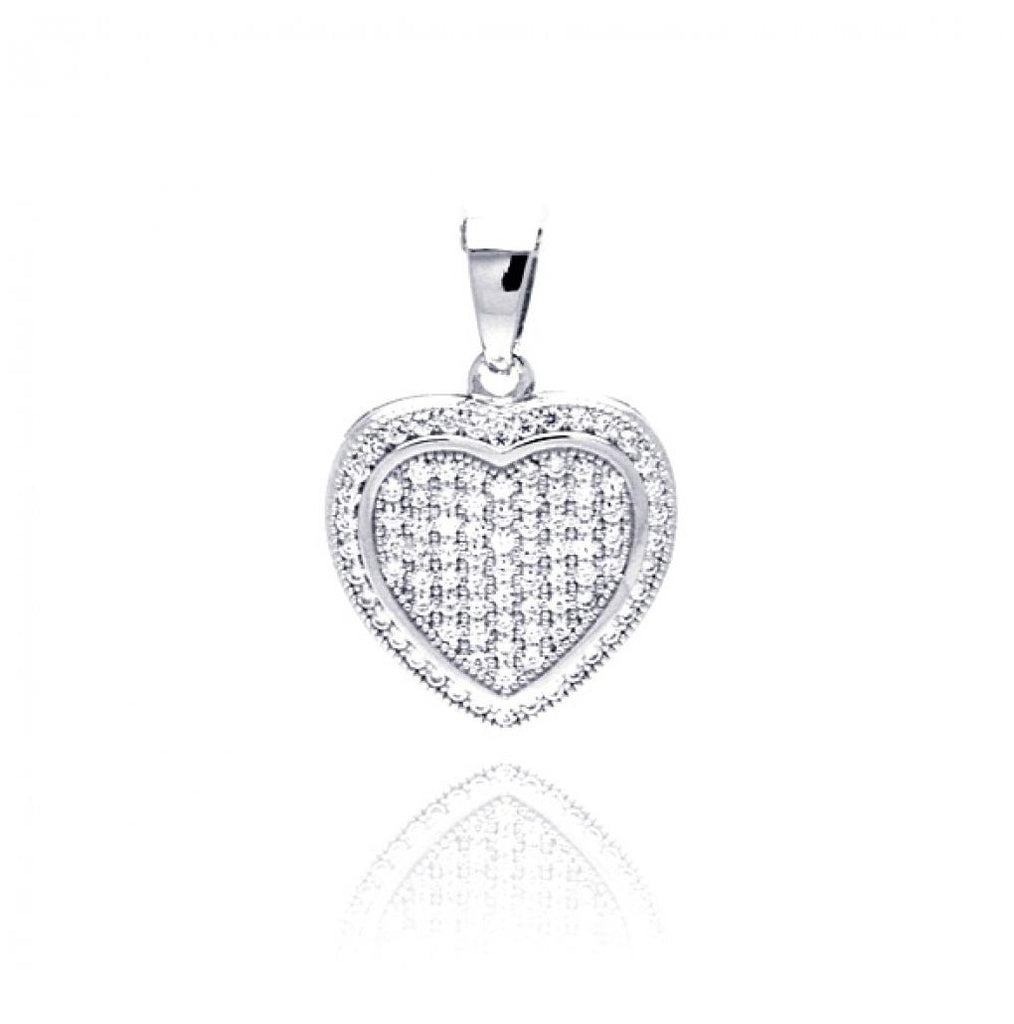 .925 Sterling Silver Rhodium Plated Heart Micro Pave Cz Dangling Pendant