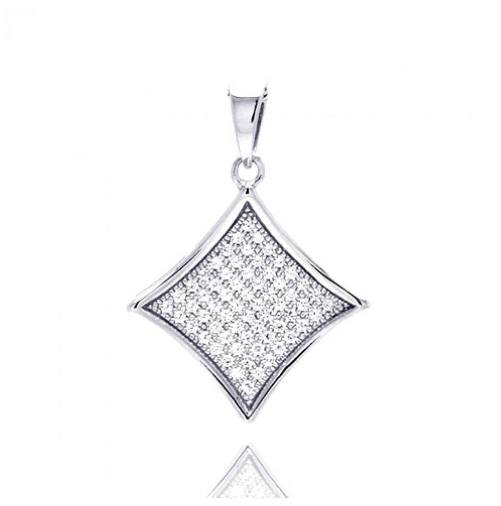 .925 Sterling Silver Rhodium Plated Square Micro Pave Cz Dangling Pendant