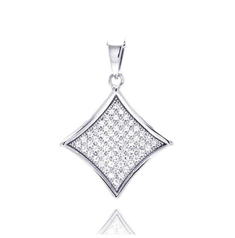 .925 Sterling Silver Rhodium Plated Square Micro Pave Cz Dangling Pendant