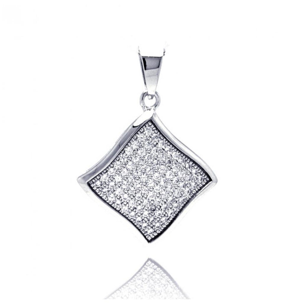 .925 Sterling Silver Rhodium Plated Cruvy Square Cz Dangling Pendant