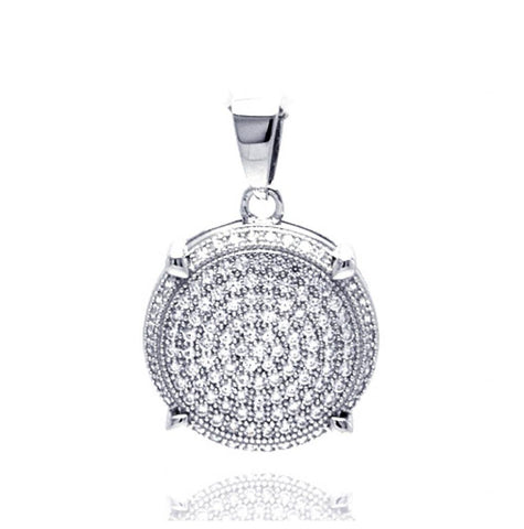 .925 Sterling Silver Rhodium Plated Circle Cz Danglin Pendant