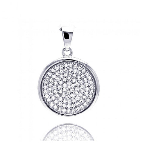 .925 Sterling Silver Rhodium Plated Circle Micro Pave Cz Dangling Pendant