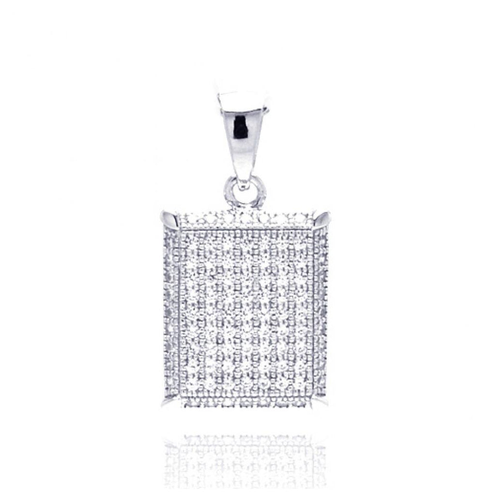 .925 Sterling Silver Rhodium Plated Square Micro Pave Cz Dangling Pendant