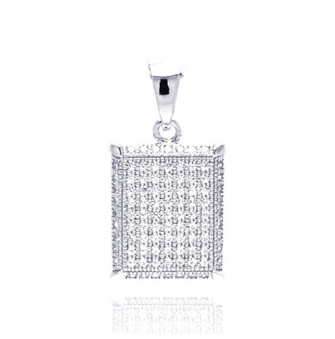 .925 Sterling Silver Rhodium Plated Square Micro Pave Cz Dangling Pendant