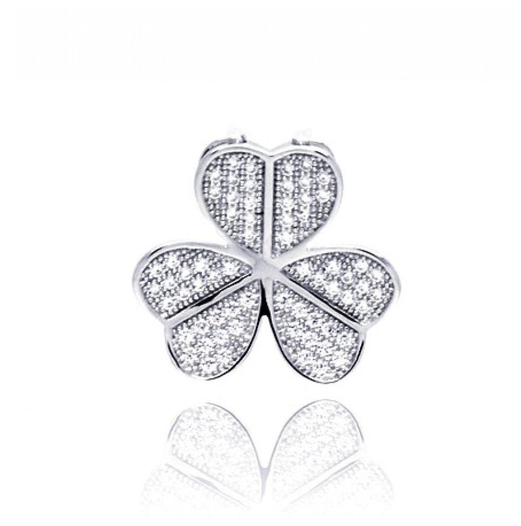 .925 Sterling Silver Rhodium Plated Clover Micro Pave Cz Pendant