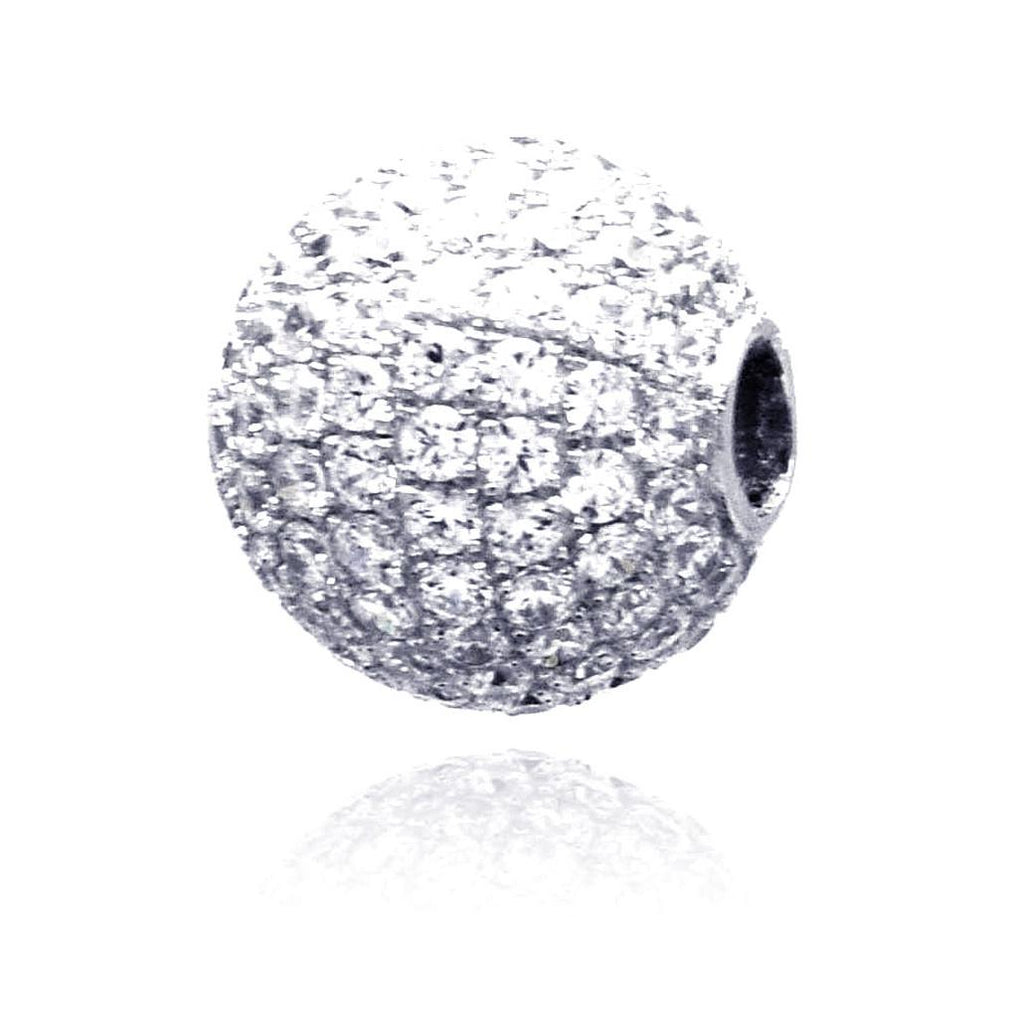 .925 Sterling Silver Rhodium Plated Ball Micro Pave Cz Pendant