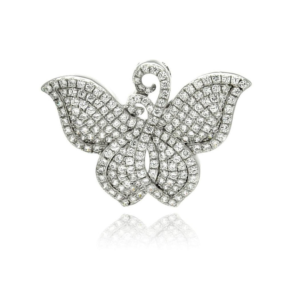 .925 Sterling Silver Rhodium Plated Butterfly Micro Pave Cz Pendant