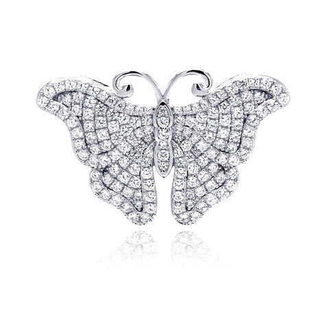 .925 Sterling Silver Rhodium Plated Butterfly Micro Pave Cz Pendant