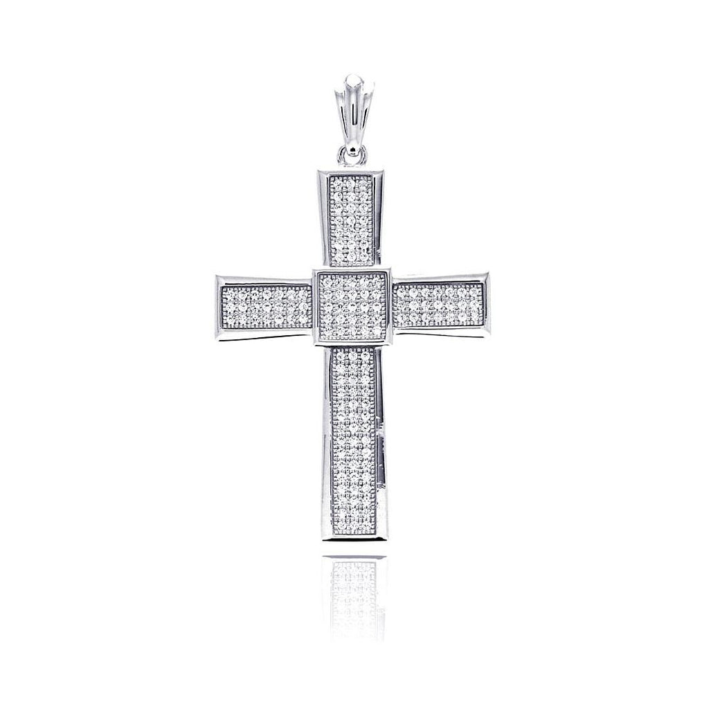 .925 Sterling Silver Rhodium Plated Cross Micro Pave Cz Dangling Pendant